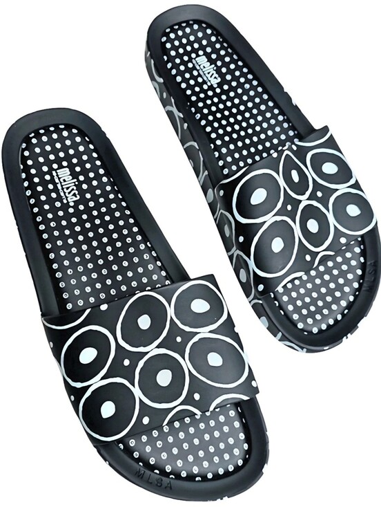 Corso Como Shoes - Melissa 10 Corso Como Slides Womens 12 Black Graphic Designer Sandals